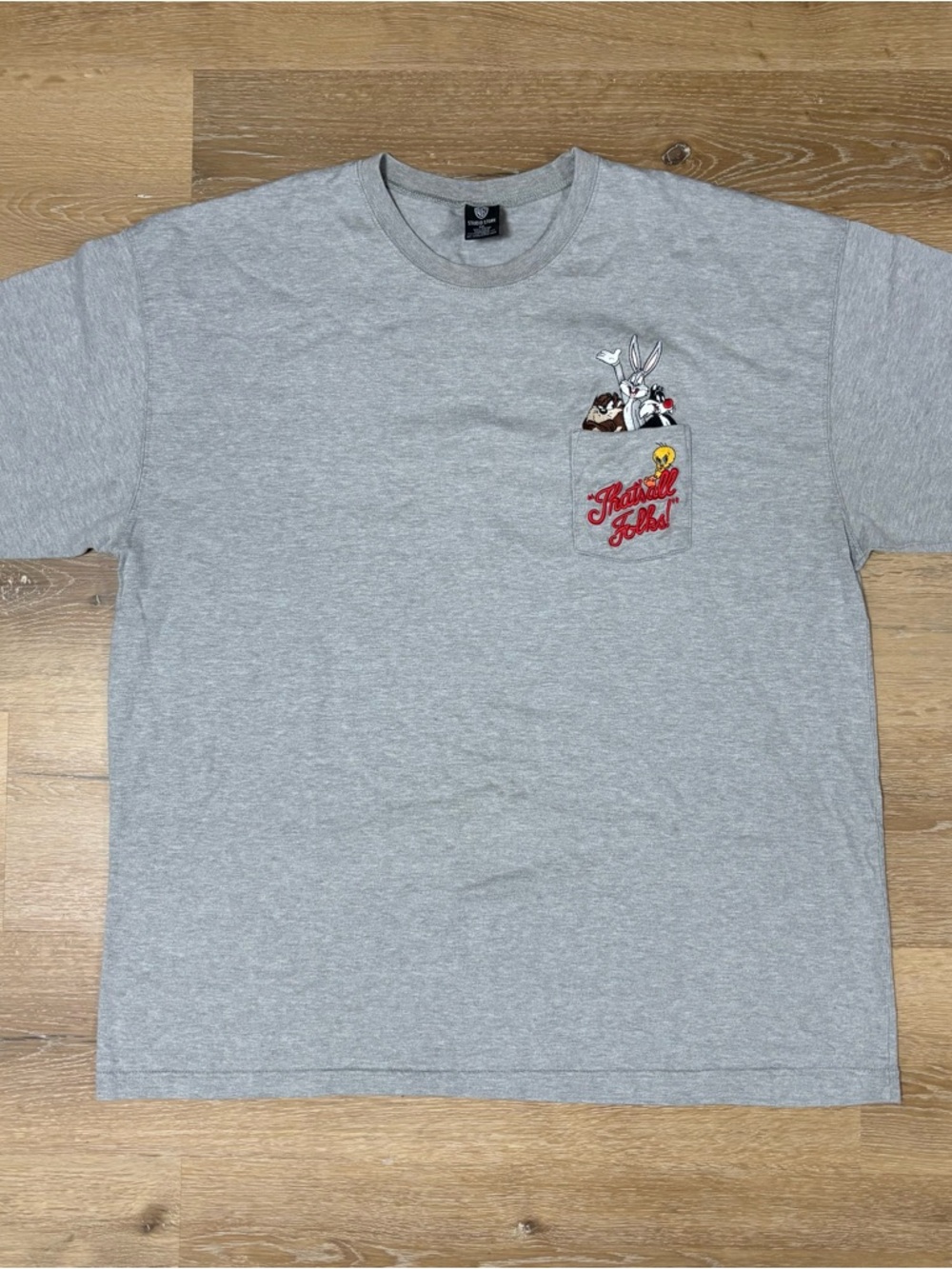 Vintage Warner Bros. Looney Tunes "That's All Folks! T Shirt Gray Size XXL